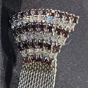 Cufflink Set SilverTone Art Deco Clear and Black Stone Mesh Fan